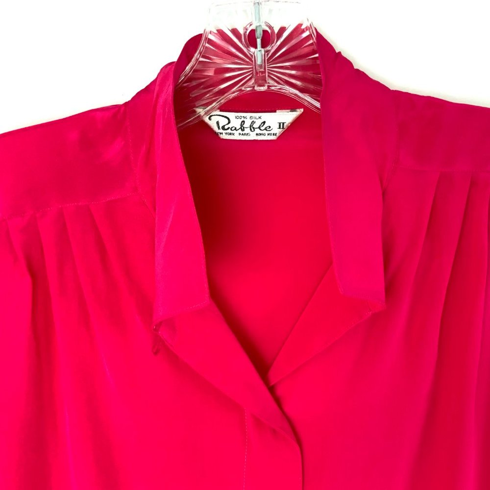 Rabble II 100% Silk Puff Long Sleeve Button Up Blouse Fuchsia/Hot Pink Medium - Picture 6 of 16